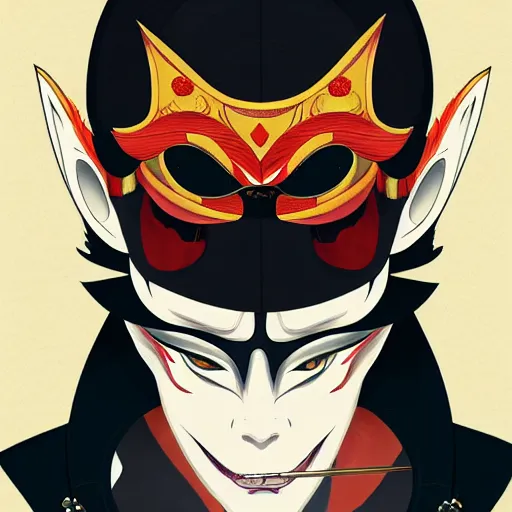 Image similar to portrait of a plagiat musician in a hannya mask, anime fantasy illustration by tomoyuki yamasaki, kyoto studio, madhouse, ufotable, trending on artstation