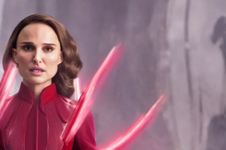 Prompt: film still of Natalie Portman as Wanda Maximoff Scarlett Witch in Multiverse of Madness