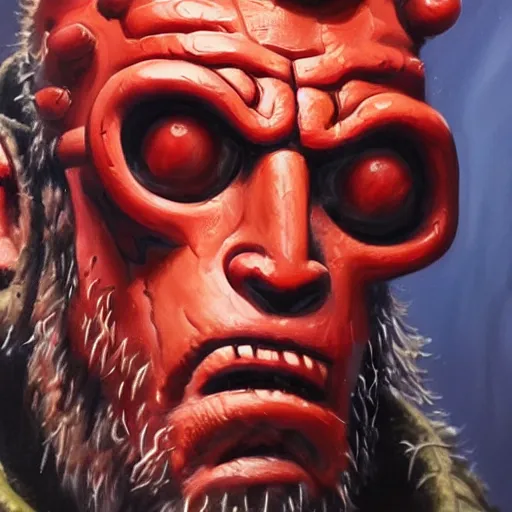 Image similar to Oil painting of Hellboy very detailed 4K quality