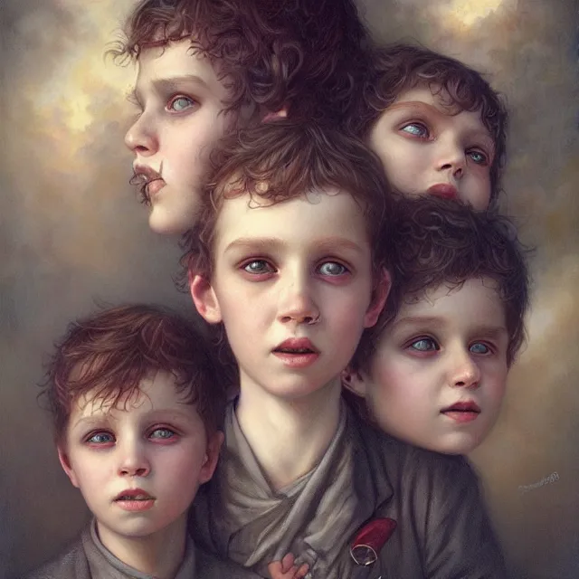 Image similar to a portrait of happy boys by tom bagshaw and manuel sanjulian