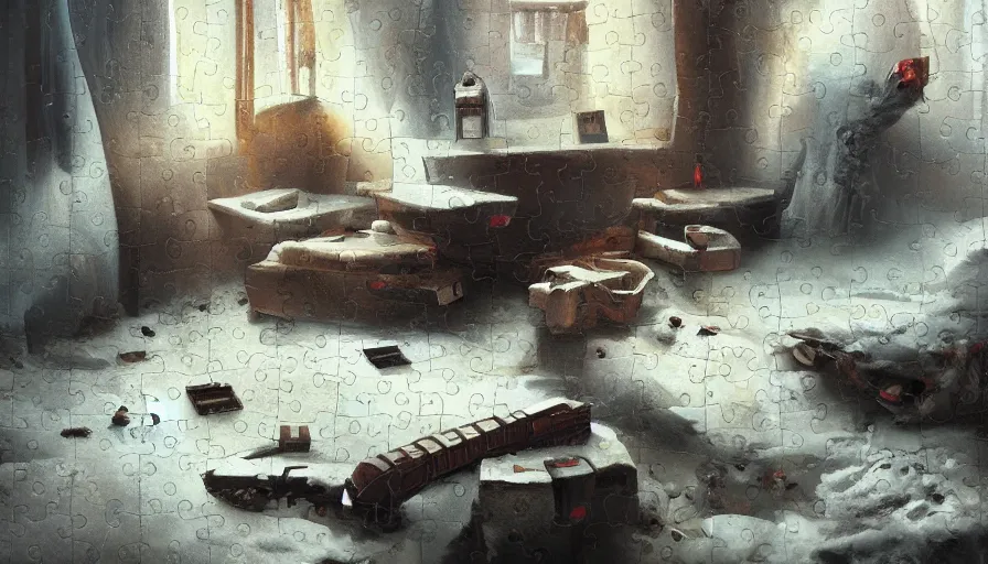 Image similar to puzzle, scape room, oil painting by jama jurabaev, brush hard, artstation, for aaa game, high quality, brush stroke
