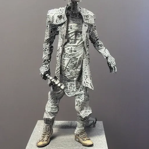 Image similar to an intricate detailed paper mâché statue of the Lord of TCP/IP and Subnetting, style of The Matrix, Blade Runner, Cyberpunk 2077 , s 2700, ar 63:88