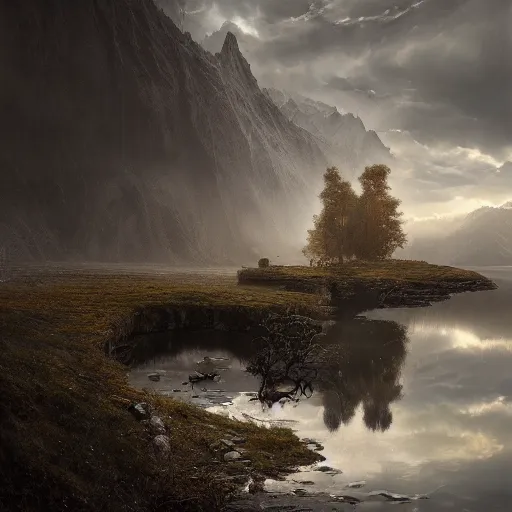 Image similar to michal karcz painting of beautiful landscape. , horror theme, detailed, elegant, intricate, 4k,