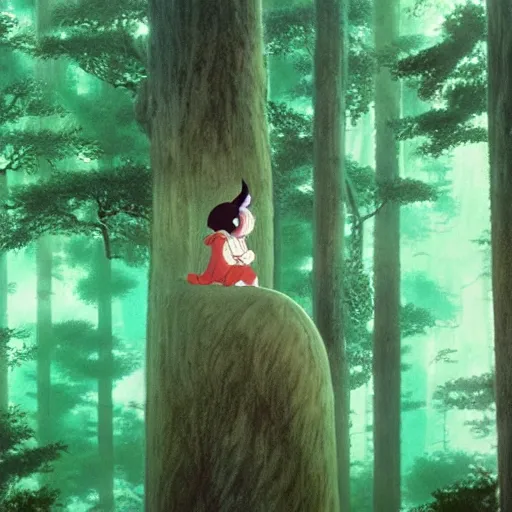 Image similar to spirit, forest, dancing on a tree top, hayao miyazaki, masashi ando, nizou yamamoto, kazuo oga, joe hisaishi, yoji takeshige, naoya tanaka