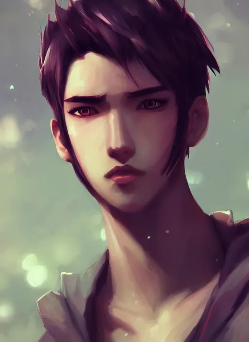 Prompt: detailed beautiful male character art of a protagonist, depth of field, on amino, by sakimichan patreon, wlop, weibo, lofter. com high quality art on artstation.
