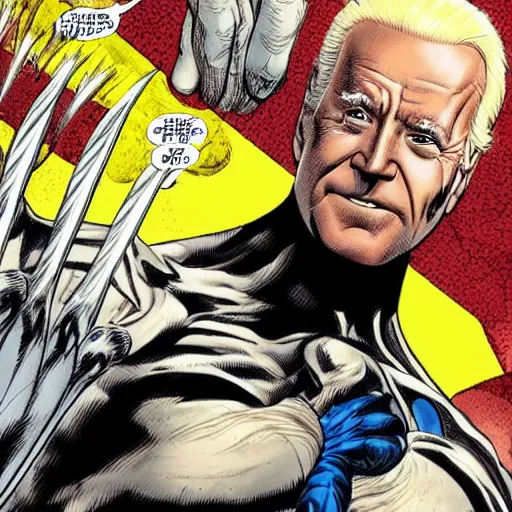 Prompt: joe biden as wolverine, comic book, detailed, intricate, claws!!!