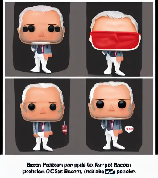 Image similar to funko pop character of joe biden in a bacon suit.