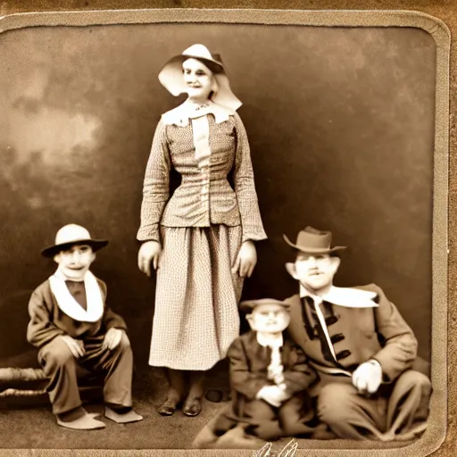 Image similar to frogs wearing old timey clothes, vintage family photo of a frogs wearing old timey clothes, sepia, frog picture