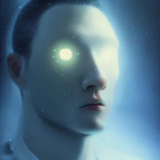 Prompt: 3 d, sci - fi, close - up, winter, man esthete with disgust face, moon, cinematic, fog, moon rays, vogue cover style, poster art, deep blue mood, realistic painting, intricate oil painting, high detail illustration, figurative art, multiple exposure, poster art, by tooth wu and wlop and beeple and greg rutkowski