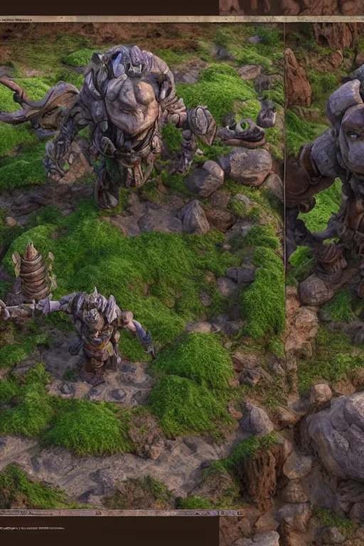 Image similar to zelda fantasy art giant golem troll wood rock greeble gemstone, global illumination ray tracing hdr fanart arstation by sung choi and eric pfeiffer and gabriel garza and casper konefal