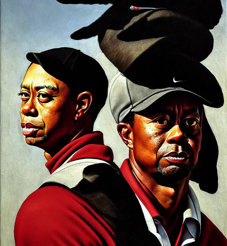 Prompt: tiger woods portrait by caravaggio.
