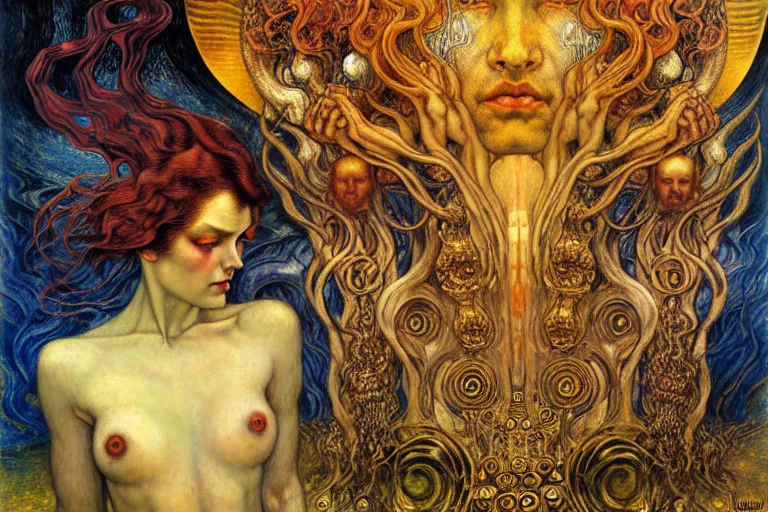 Image similar to Divine Chaos Engine by Karol Bak, Jean Delville, William Blake, Gustav Klimt, and Vincent Van Gogh, symbolist, visionary