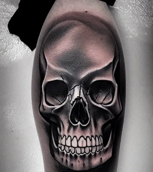 Prompt: a beautiful tattoo design with a creative skull, hyper realistic, black and white, realism, highly detailed