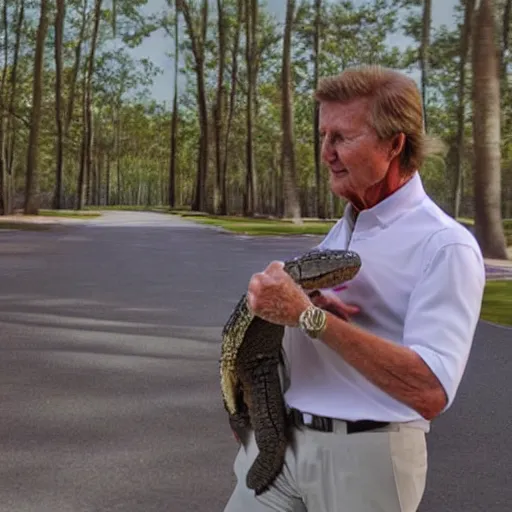 Prompt: Steve Spurrier dancing with an alligator, high detail, photo realistic, rendered 8k