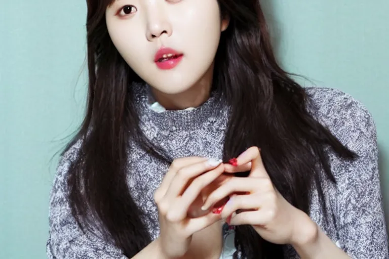 Prompt: Iu Jieun, seductively eating