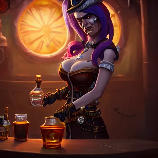 Prompt: the bartender with glass eye steampunk world of warcraft, by Viktor Antonov,, greg rutkowski, fantasy, D&D, trending on artstation, smooth, sharp focus