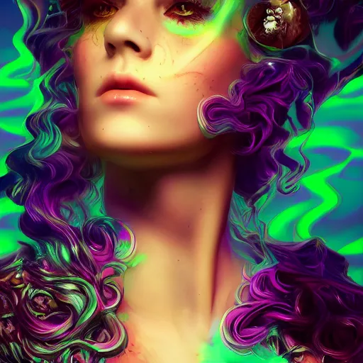 Image similar to Beautiful rococo victorian princess, cyberpunk vapor wave glitch wave art, 4k digital illustration by artgerm, wlop, medium close up shot, artstation, 8k resolution, super sharp