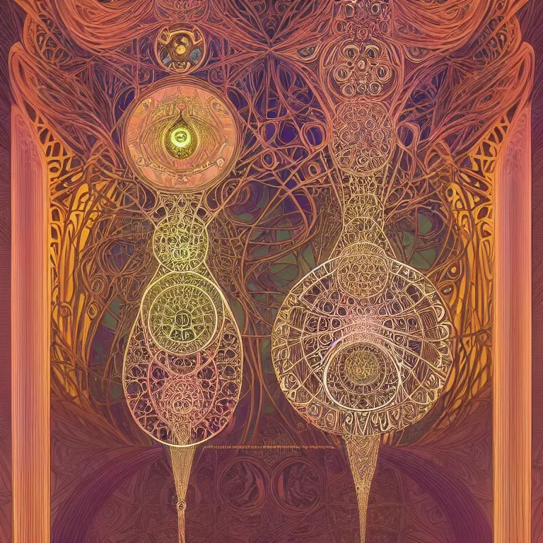 Image similar to psychedelic sacred geometry, intricate, sophisticated, ultra realistic, incredibly detailed, diagram, illustration, fractal, trending on artstation by markus kosel and alphonse mucha - n 9