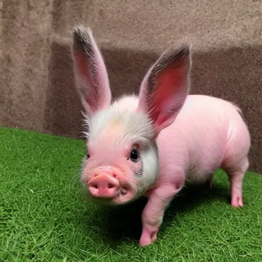 Prompt: half miniature pig, half bunny, baby animal, cute, fluffy, adorable