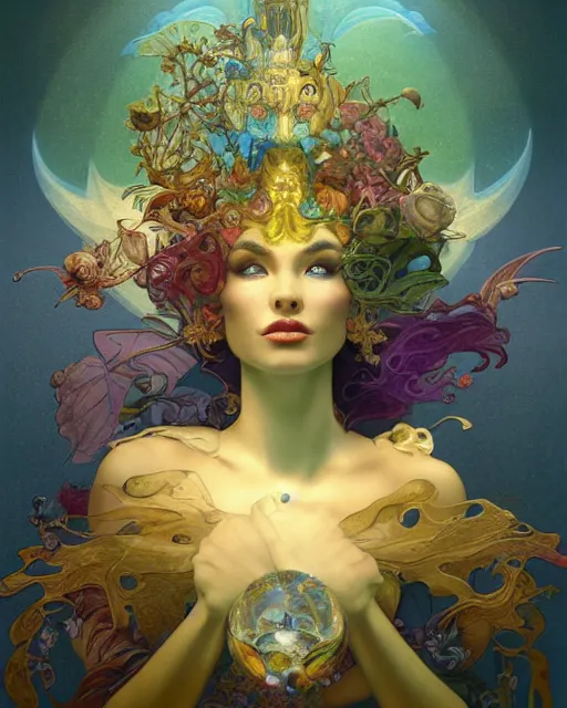 Image similar to the most wonderful dream you ever had, coherent design, concept art, artstation, vivid color, complementary color, golden ratio, detailed, sharp lines, intricate, rainbowshift, by james gurney, by brian froud, by peter mohrbacher, by maxfield parrish, by alphonse mucha, by karol bak, deviantart, octane render