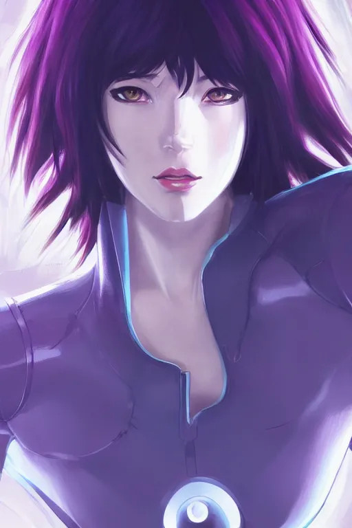 Image similar to a still fullbody portrait of motoko kusanagi ghost in the shell, finely detailed features, closeup at the faces, perfect art, at a cyberpunk city, gapmoe yandere grimdark, trending on pixiv fanbox, by ilya kuvshinov, rossdraws, artgerm