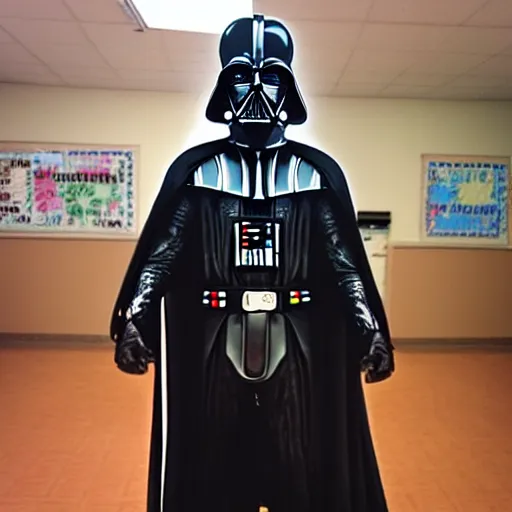 Image similar to “realistic photo of Darth Vader as school principal”