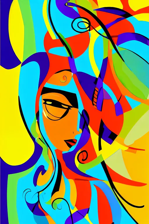 Image similar to vector style the abstract painting of an image of a lady artistic flat illustration art in the style of Bryen Frost