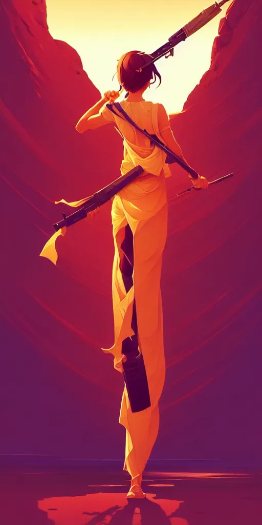 Image similar to smooth weapon, desert - colors, centered median photoshop filter cutout vector behance hd by artgerm, jesper ejsing, by rhads, makoto shinkai and lois van baarle, ilya kuvshinov, rossdraws, illustration, art by ilya kuvshinov and gustav klimt