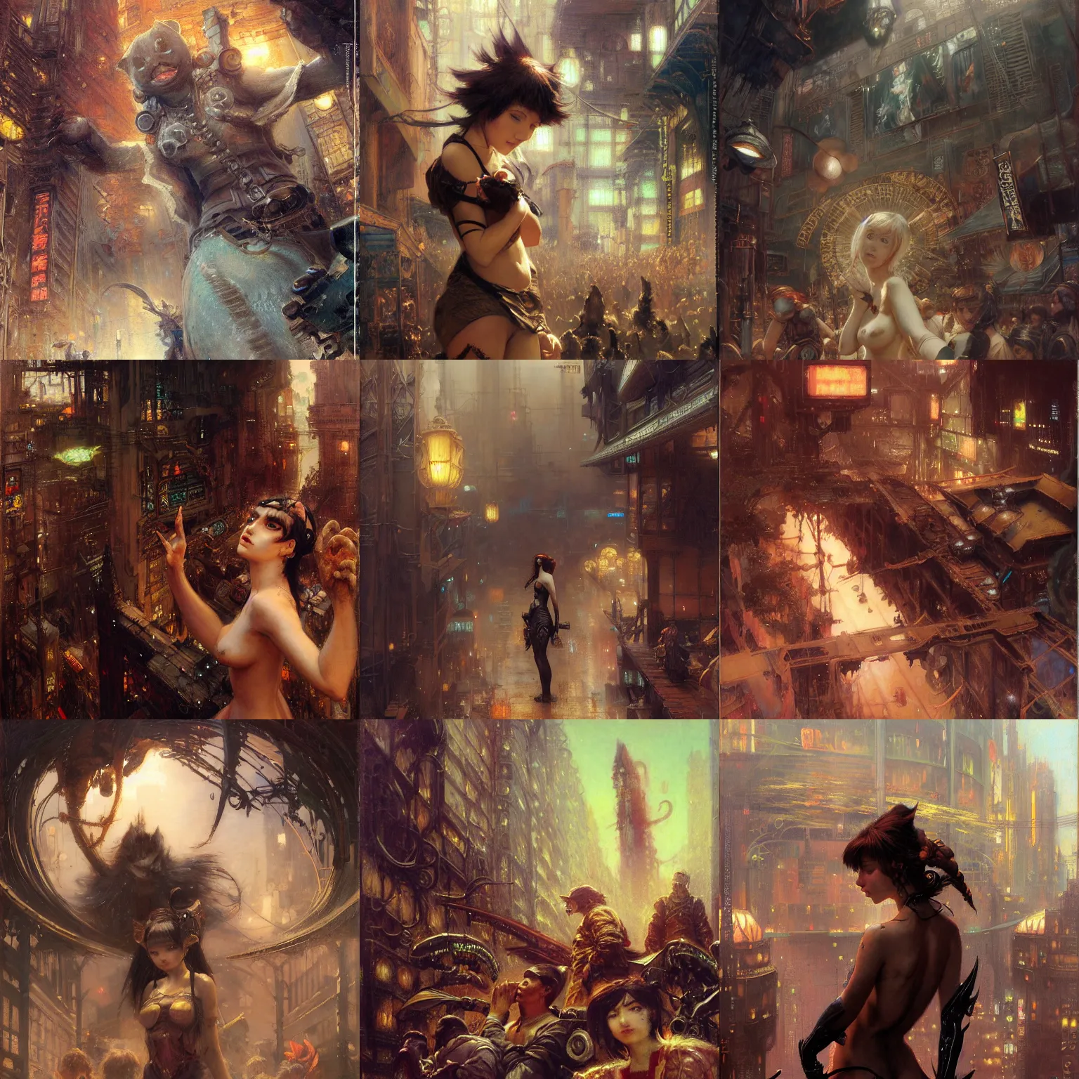 Prompt: anime catgirl, crowd of people, rule of thirds, 4 k, dark bright effect, highly detailed painting by gaston bussiere, craig mullins, j. c. leyendecker, lovecraftian horror, cyberpunk, highly detailed, scifi, futuristic, big and small, vivid, art nouveau