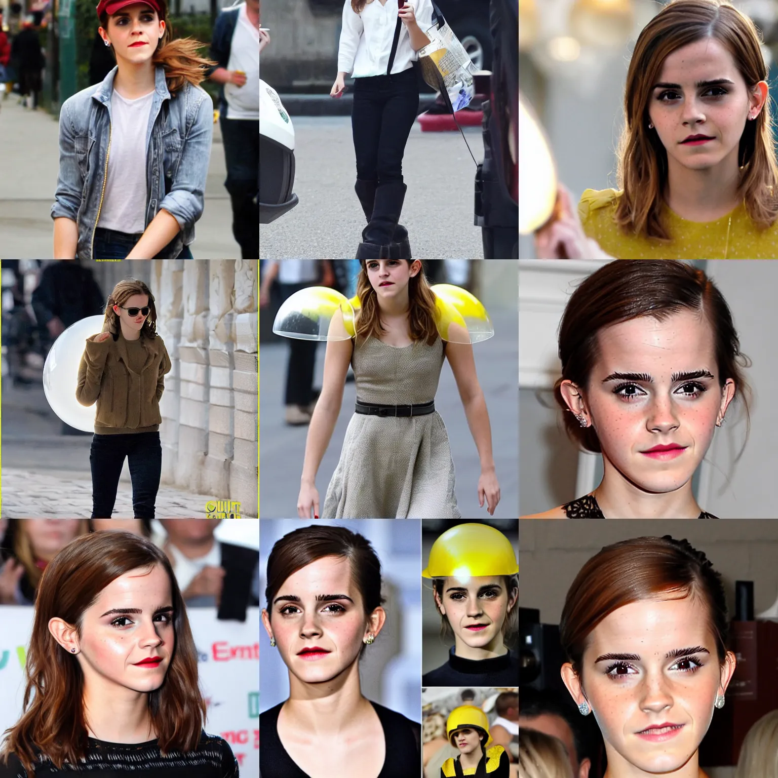 Prompt: emma watson wearing a lightbulb helmet