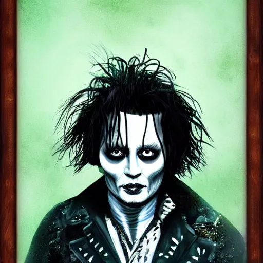 Image similar to portrait of johnny depp as edward scissorhands, highly detailed, centered, solid color background, digital painting