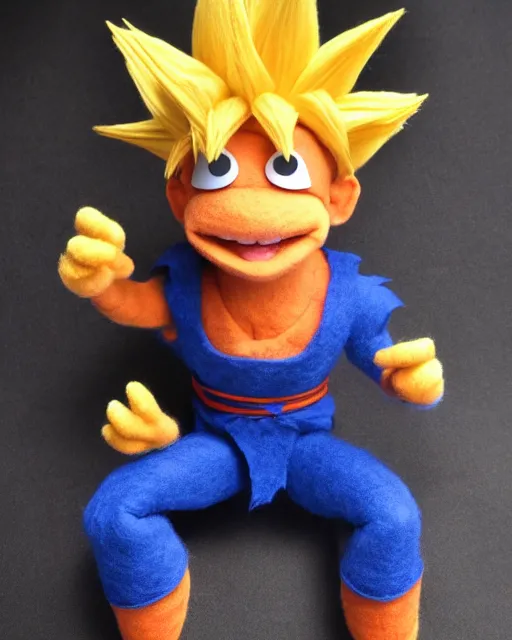 Image similar to goku as a muppet. highly detailed felt. hyper real photo. 4 k.