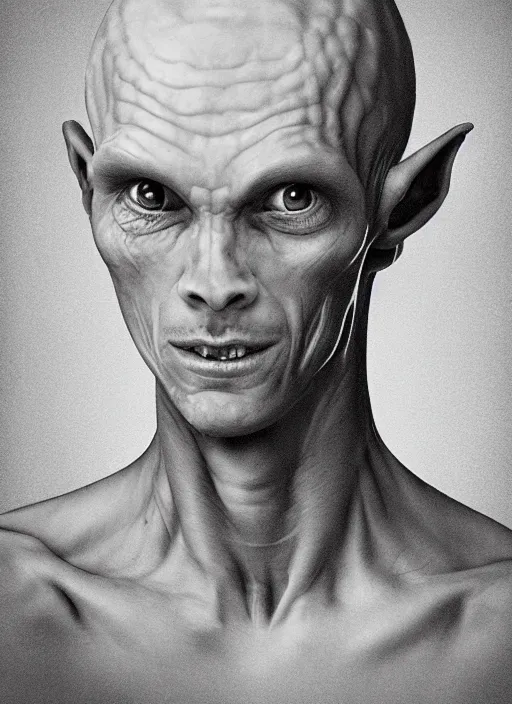 Image similar to a hyper realistic portrait of a handsome male alien