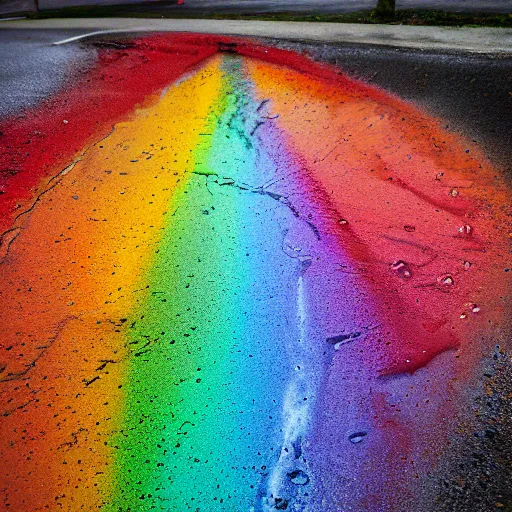 Prompt: rainbow stains on puddle