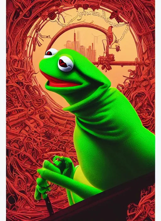 Image similar to Portrait of Kermit the frog, Kilian Eng, Dan Mumford, Jason Edmiston, detailed