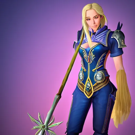 Prompt: A full body portrait of Jaina Proudmore (World of Warcraft) holding an arcane staff. 3d render, octane render, game art, realistic, highly detailed, trending on artstation, 4k, trending on artstation, pixar, cgsociety, unreal engine 5, redshift render, trending on artstation, blender, behance, cg