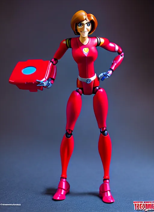 Prompt: Transformers Helen Parr Elastigirl action figure from Transformers: Kingdom, symmetrical details, by Hasbro, Takaratomy, Don Bluth, tfwiki.net photography, product photography, official media