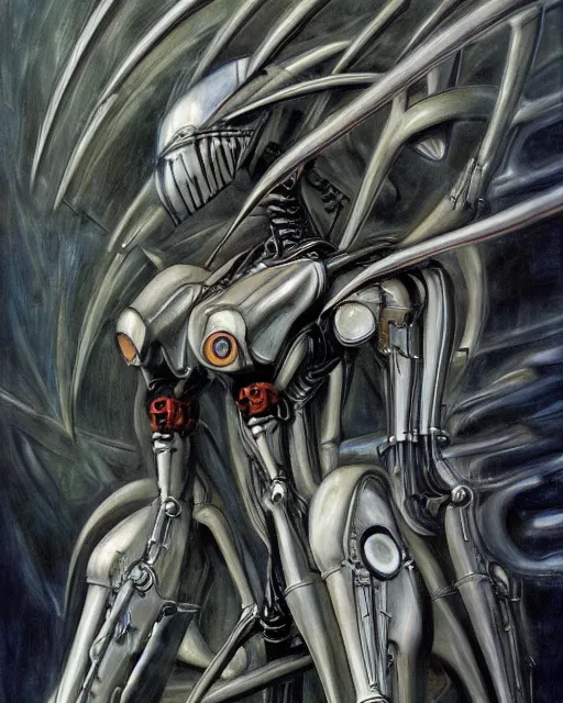 Prompt: mecha from evangelion by hr giger, by julie bell, 4 k, hyper detailed