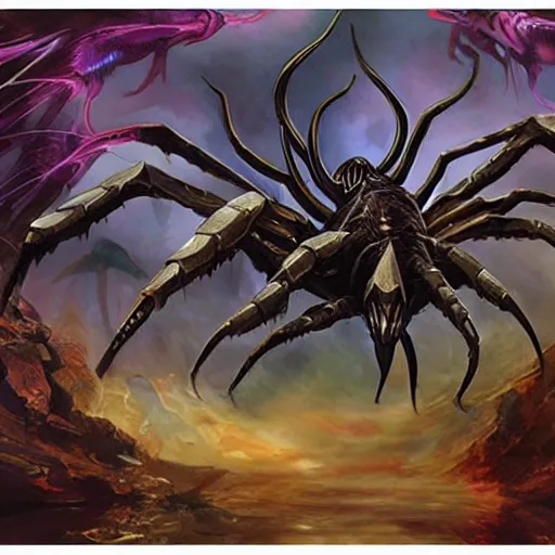 Image similar to fantasy card of arachnae beast in style of magic the gathering