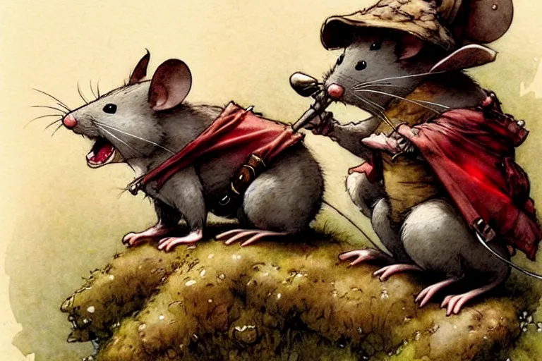 Prompt: adventurer ( ( ( ( ( fantasy mouse redwall. muted colors. ) ) ) ) ) by jean baptiste monge!!!!!!!!!!!!!!!!!!!!!!!!! chrome red