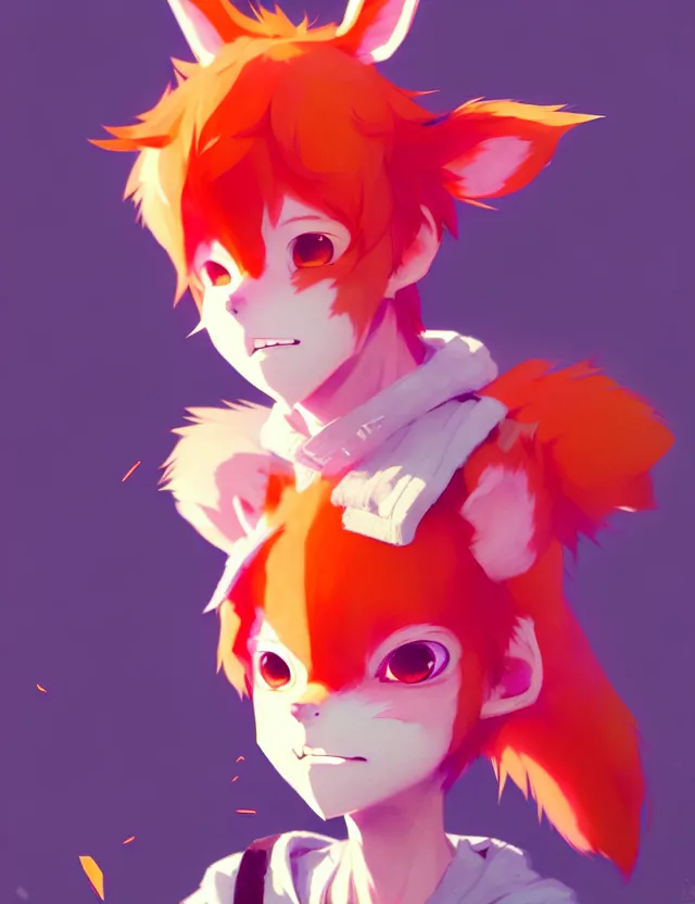 Image similar to a beautiful fullbody portrait of a cute anime boy with orange hair and pink fox ears. character design by cory loftis, fenghua zhong, ryohei hase, ismail inceoglu and ruan jia. artstation, volumetric light, detailed, photorealistic, fantasy, rendered in octane