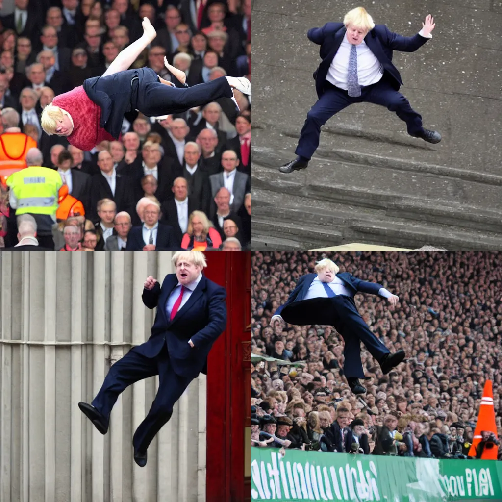 Prompt: Boris Johnson falling from a great height
