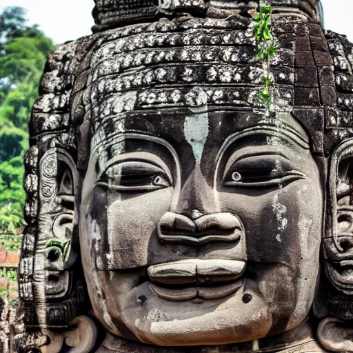 Image similar to angkor, asuras giant yaksha statues, front full body standing, holding snakes, photorealistic, photography hight quality, sharp, stones, award winning photography, canon, thierry rouzier