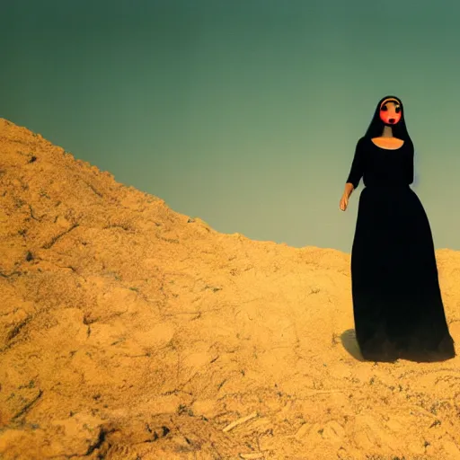 Image similar to levitating beautiful pale woman with white flowers and full - face golden mask inside a thick black smoke in rocky desert landscape, glowing eyes everywhere, dey earth by gaspar noe and christopher doyle, anamorphic lens, anamorphic lens flares, kodakchrome, cinematic composition, practical effects, award winning photo, 8 k