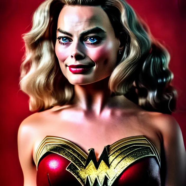 Image similar to full length portrait photograph of a margot robbie as wonder woman, Extremely detailed. 8k