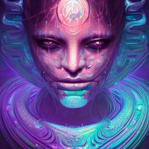 Prompt: fantasy abstract neon faces on a 8k dark background, pattern, by Josan Gonzalez and Bastien Lecouffe-Deharme, so realistic and stunning, untouchable, small brush, elegant.