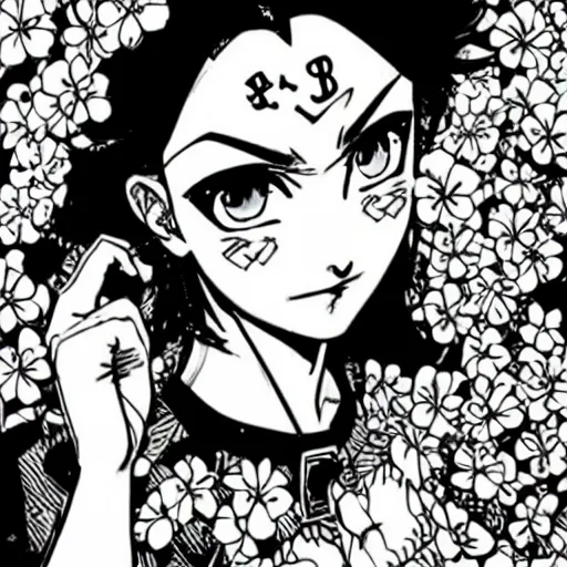 Image similar to a jojo's bizarre adventure manga artstyle colorful sketch : Jolyne Cujoh, smiling with her mouth shut, not looking at the camera, with a saint aureola, black and white, wearing a veil, shamrocks and lilies in the background by by hirohiko araki shonen jump, crisp details, realistic, featured on Artscape