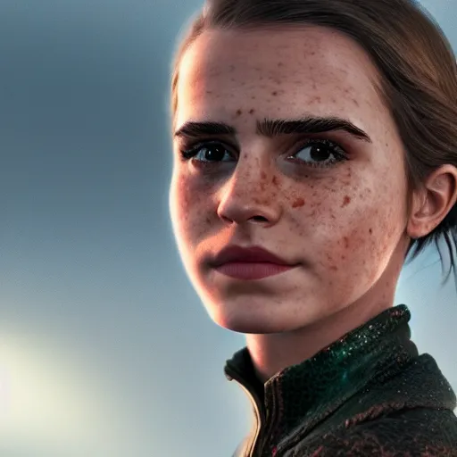 Image similar to textured film grain freckled face scratches and smudges hairy emma watson as a pixar character cgsociety octane render unreal engine redshift render trending on artstation trending on artstation render blender behance cg superhero