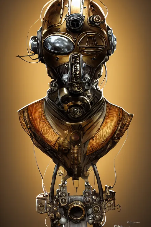 Image similar to steampunk helmet fantasy art mask robot ninja stylized digital illustration sharp focus, elegant intricate digital painting artstation concept art global illumination ray tracing advanced technology chaykin howard and campionpascale and cooke darwyn and davis jack