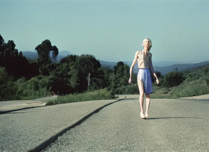 Image similar to Naomi Watts walking Mulholland Drive, Gregory Crewdson, Joel Sternfeld